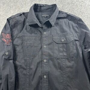 Affliction Black Premium Shirt Mens Large Black Embroidered Military Button Down